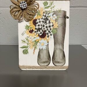 Floral Boot Wall Art with Bow